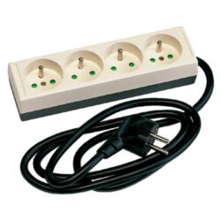 Bloc multiprise noir et beige 4 prises avec câble et fiche secteur