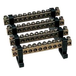Jeu de barres 4 pôles 63A pour tableau électrique avec bornes vissées et supports isolants
