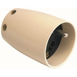 Prise mobile ronde 2P plus terre 16A 250V ivoire avec contacts apparents et corps cylindrique