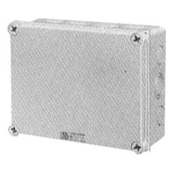 Boîte de dérivation grise rectangulaire 25 mm² avec couvercle vissé et quatre vis d’angle