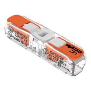 Borne de connexion transparente à levier orange deux conducteurs avec entrée inline