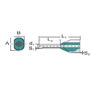 Embout de câble pour conducteur 0,75 mm² avec dimensions techniques A B L1 L2 d1 S1 S2