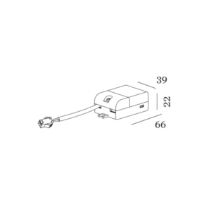 Driver LED 350 mA 6W non dimmable avec câble et connecteur, dimensions 39 x 22 x 66 mm