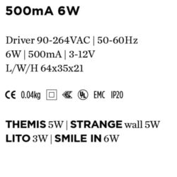 WEVER & DUCRE - DRIVER 500mA 6W 64x35x21mm - 90214201