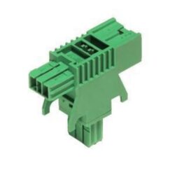 Connecteur T 2 pôles 50V 3A vert GN01, configuration visible