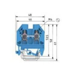 Borne de passage bleu 6 mm² rail DIN, configuration visible