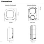 Schéma technique des dimensions de la borne Pulsar Pro prise Type 2 noire en versions tethered et socket