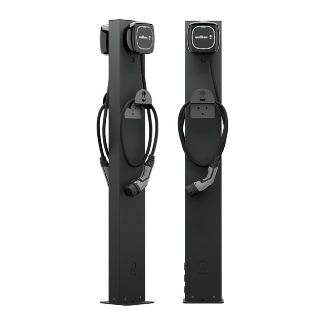 Wallbox Piedestal Eiffel Basic Mono Piedestal noir pour borne de recharge avec support de câbles et fixation verticale pour Wallbox Eiffel Basic Mono