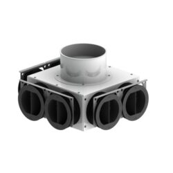 Caisson de distribution d’air avec six raccords latéraux DN 90 et sortie supérieure DN 125