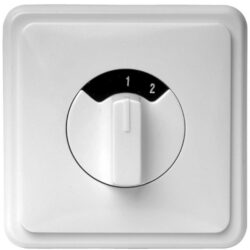Commutateur rotatif blanc 3 positions avec repères 1 et 2, pour commande électrique