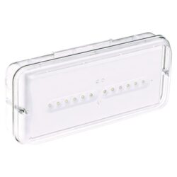 Bloc de secours LED rectangulaire blanc avec capot transparent, autotest, IP66 IK10