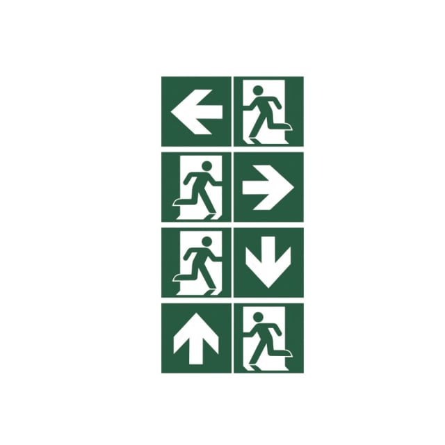 ZEMPER DIANA IP66 Pictogramme évacuation universel Pictogramme vert d’évacuation universel avec homme courant et flèches gauche droite haut et bas