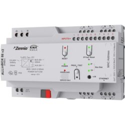Actionneur KNX IP 8 sorties 8 entrées rail DIN, dimensions 71 x 90 x 140 mm