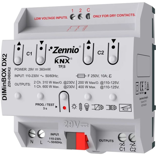 Zennio - DIMinBOX DX2 - Variateur KNX universel 2P - ZEZDI-DBDX2 Zennio - DIMinBOX DX2 - Variateur KNX universel 2P - ZEZDI-DBDX2