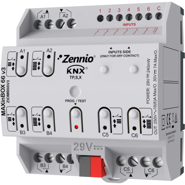 Zennio - MAXinBOX 66 v3 - Actionneur KNX multifonctionnel 6 sorties/6 entrées - ZEZIOMB66V3 Zennio - MAXinBOX 66 v3 - Actionneur KNX multifonctionnel 6 sorties/6 entrées - ZEZIOMB66V3