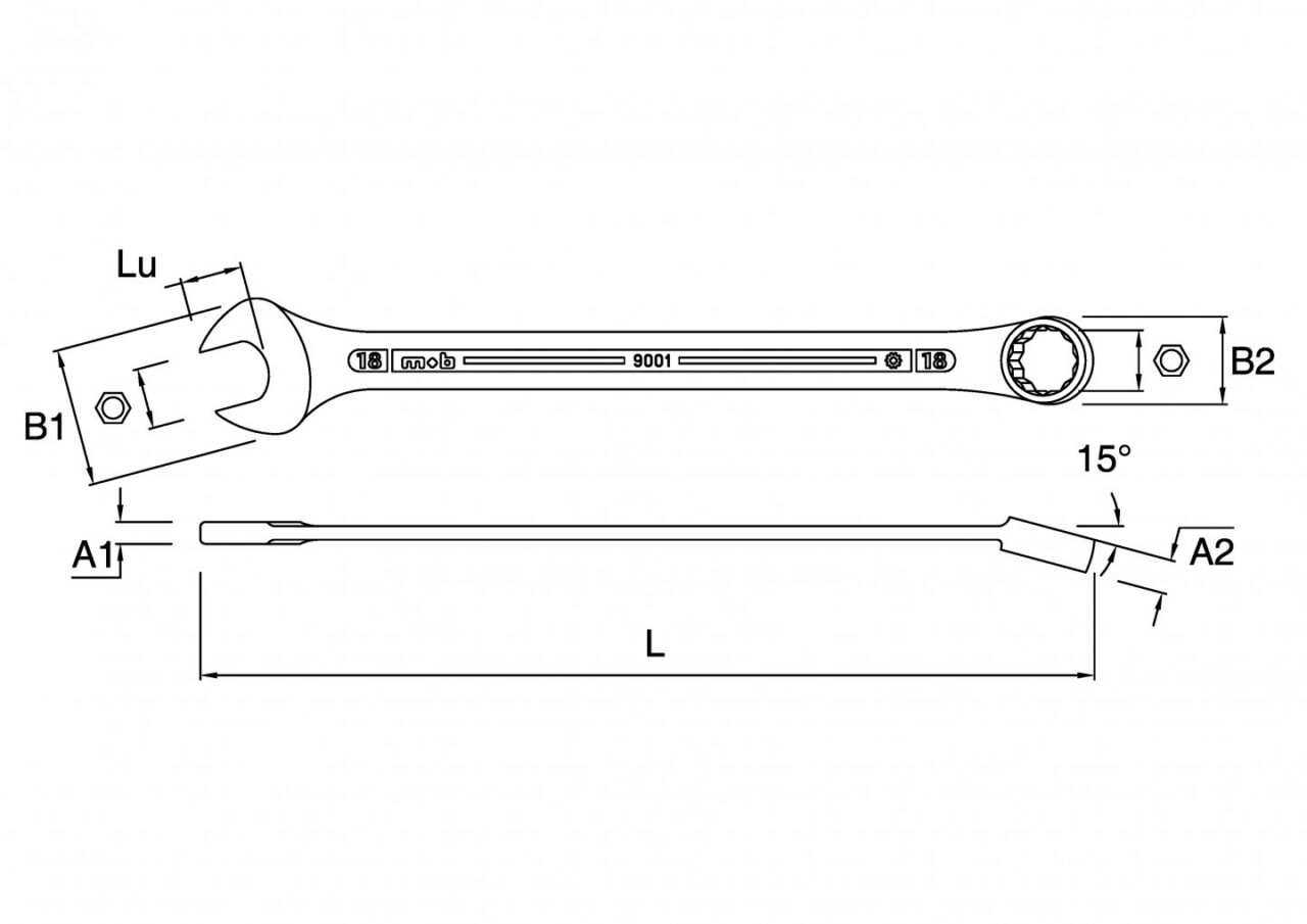 Ius — vue produit de Clé mixte 23 mm DIN Clé mixte 23 mm DIN 3113 forme B, forme et finition du produit visibles