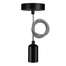 Détails visibles de Suspension Reno E27 noire câble textile noir blanc pour Lampes suspendues