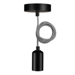 Détails visibles de Suspension Reno E27 noire câble textile noir blanc pour Lampes suspendues