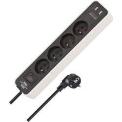 Multiprise 4 prises avec USB Ecolor, finition Blanc / noir