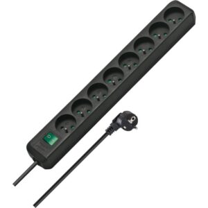 BRENNENSTUHL - Multiprise Eco-Line 8 prises avec interrupteur noir 3m H05VV-F 3G1