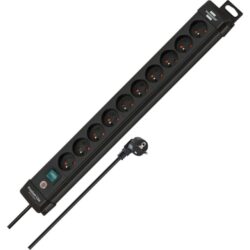 Multiprise 10 prises noire 3 m avec fusible, configuration visible