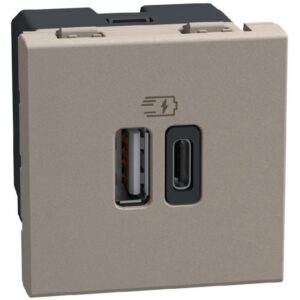 BTICINO - LightN chargeur USB-A+C 15W 2 mod - stone - YG4287C2