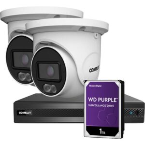 Kit vidéosurveillance IP avec NVR, configuration visible