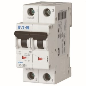 Disjoncteur bipolaire 16A 15kA courbe B, configuration visible