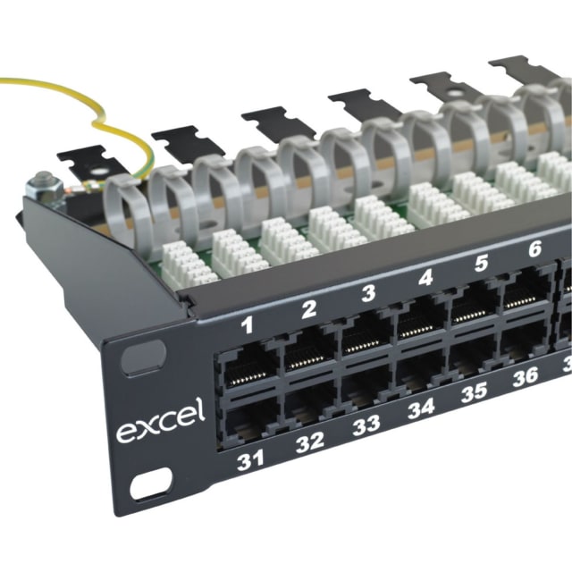 Panneau téléphonique RJ45 25 Excel Networking Solutions détail produit Panneau téléphonique RJ45 25 ports 1U noir, montage encastrement 19 pouce