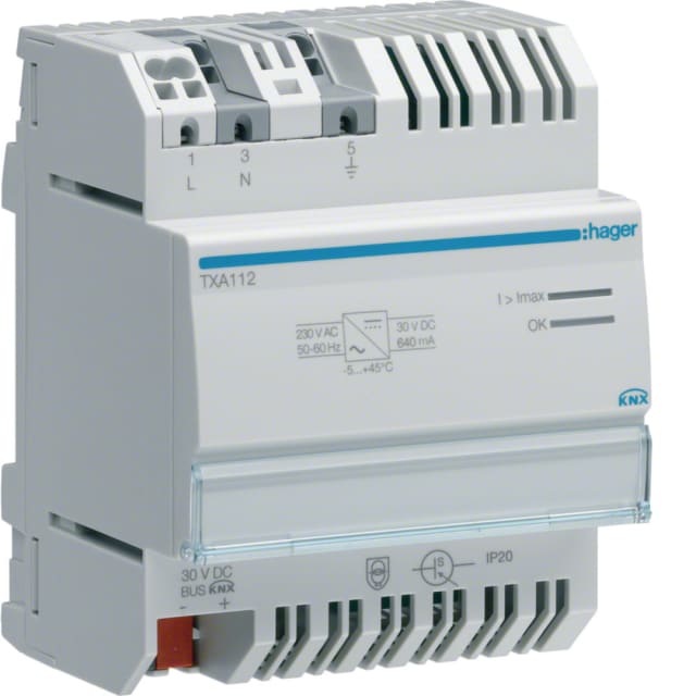 HAGER - Alimentation Bus tebis 30V 640mA TBTS - TXA112 HAGER - Alimentation Bus tebis 30V 640mA TBTS - TXA112
