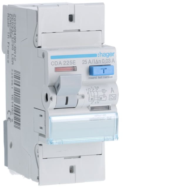 HAGER - Interrupteur différentiel 2P 25A 30mA type A - CDA225E
