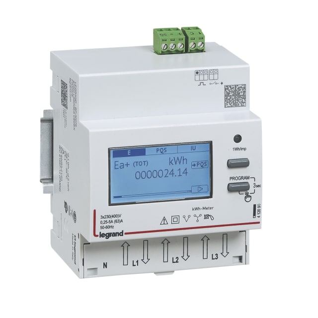 LEGRAND - Compteur modulaire triphasé EMDX³ MID raccordement direct 63A - 4 modules - avec - 412092