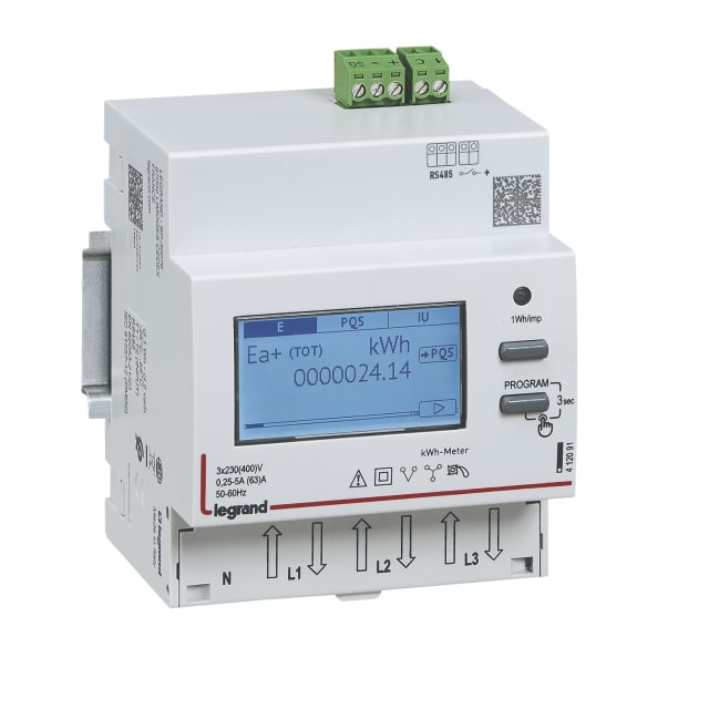 LEGRAND - Compteur modulaire triphasé EMDX³ MID raccordement direct 63A - 4 modules - avec - 412093