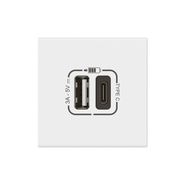 Chargeur USB type A+C LEGRAND Mosaic détail produit Chargeur USB type A+C 3A 15W blanc, montage encastré
