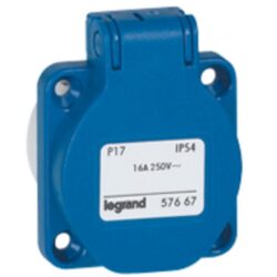 LEGRAND - Socle droit entr.r. P17 Tempra bleu - 250 V - 16 A - 2 P + T - 057667