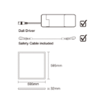 Détails visibles de Panneau LED encastrable DALI 595x595 4000K UGR19 3960lm pour Panneaux LED