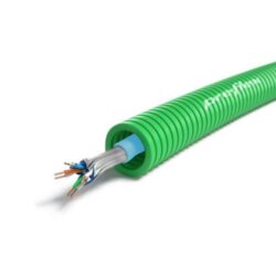 Détails visibles de Tube précâblé 16 mm LS0H vert avec câble réseau Cat 6A pour Gaines précâblées avec câble