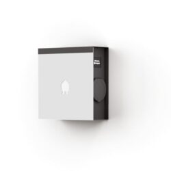 Détails visibles de Borne de recharge murale 22 kW prise Type 2 blanc pour Bornes avec prise