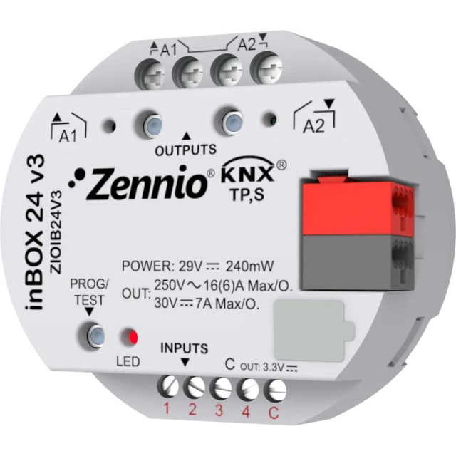 Zennio - inBOX 24 v3 - Actionneur KNX multifonctionnel 2 sorties/4 entrées - ZEZIOIB24V3 Zennio - inBOX 24 v3 - Actionneur KNX multifonctionnel 2 sorties/4 entrées - ZEZIOIB24V3