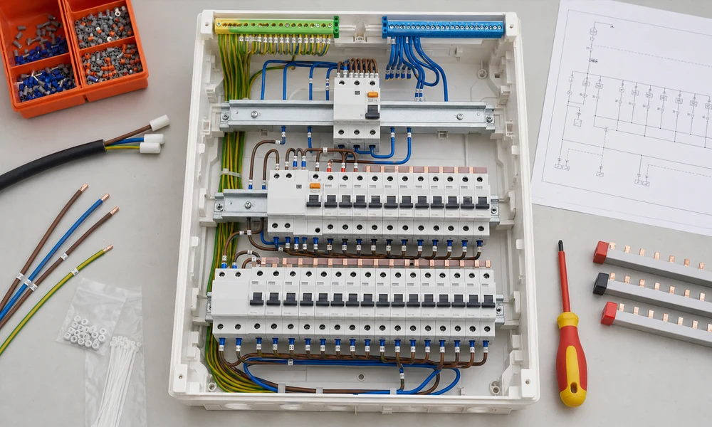 Précâblage organisé d’un coffret électrique sur établi avec alimentation isolée