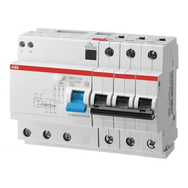 Disjoncteur différentiel type AC 3P+N 6A 30mA, configuration visible