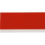 Étiquette vinyle blanc sur rouge, finition multicolore, vue complémentaire 3