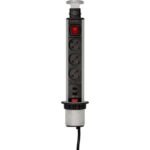 Bloc multiprise escamotable 3 prises USB interrupteur, configuration visible, vue complémentaire 1