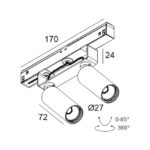 Spot sur rail magnétique 48V noir DALI 2700K SPY 272, configuration visible, vue complémentaire 1