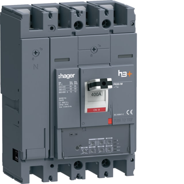 HAGER - Disjoncteur boîtier moulé P630 4P 50kA 400A LSI - HMW401JR HAGER - Disjoncteur boîtier moulé P630 4P 50kA 400A LSI - HMW401JR