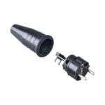 Fiche mâle caoutchouc 2P+T 10/16A 230V IP44 noire, configuration visible, vue complémentaire 1