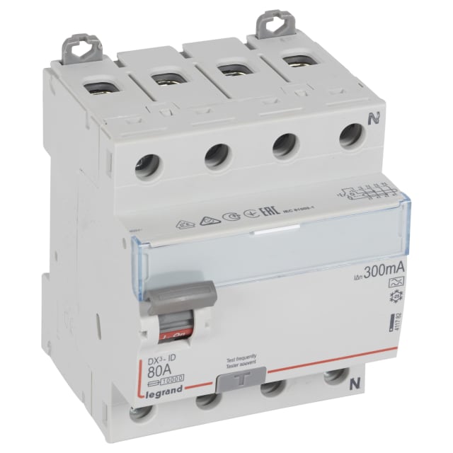 LEGRAND - Interrupteur différentiel DX³ 4P 300mA 80A Type A - 4 modules - 411782