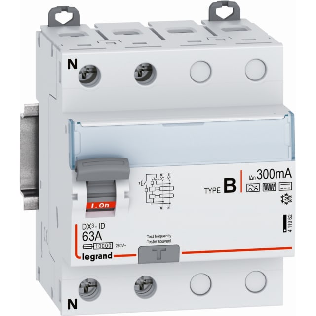 LEGRAND - Interrupteur differentiel type B - 2P - 63A 230V - 300mA - 4 modules - 411962
