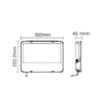Projecteur LED asymétrique 100W 3CCT IP66 noir, dimensions 300 x 222 x 45 mm, vue complémentaire 6