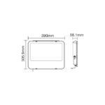 Projecteur LED asymétrique 200W IP66 noir, dimensions 390 x 306 x 58 mm, vue complémentaire 1
